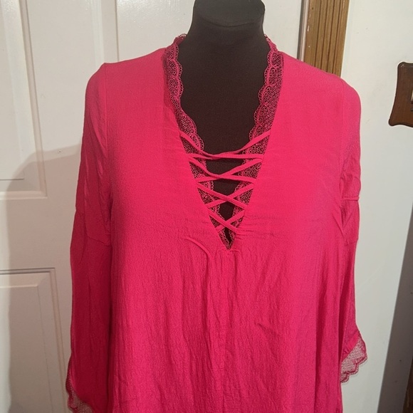 Sugar + L!ps Magenta Pink Swim Cover Up Tunic w/ Statement Sleeves Size Medium - Picture 2 of 5